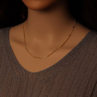 Dainty Herrigebone Snake Gold Chain Flower Link Adjustable Necklace, Sku#LD589