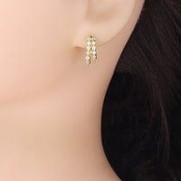 CZ Double Line Everyday Hoop Earrings, Sku#LK1265