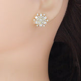 Clear CZ Gold Flower Stud Earrings, Sku#LK1268