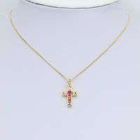 Colorful Baguette CZ Cross Shape Pendant, Sku#L717