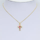 Colorful Baguette CZ Cross Shape Pendant, Sku#L717