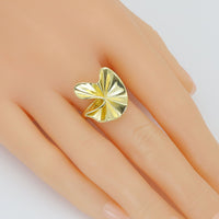 Silver Gold Folded Lotus Leaf flower Statement Adjustable Ring, Sku#A293