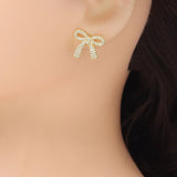 Gold Silver Bow knot Gold Stud Earrings, Sku#LD674