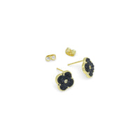 White Black Flower Gold Stud Earrings, Sku#FH233