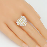 Silver Gold White Pearl Puffy Heart Statement Adjustable Ring, Sku#A448