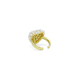 Silver Gold White Pearl Puffy Heart Statement Adjustable Ring, Sku#A448