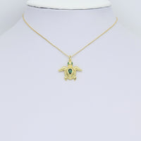 Green CZ Gold Turtle Shape Pendant, Sku#Y960