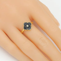 White Black Flower Statement Adjustable Ring, Sku#FH232