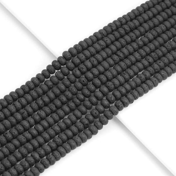 4x6mm/5x8mm Rondelle Smooth Black Lava Beads, Sku#U1871