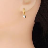 Clear Rectangle CZ Gold Silver Small Earrings, Sku#Y965
