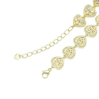 Baguette CZ Gold String Heart Link Adjustable Bracelet, Sku#LD669