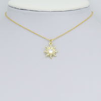 Clear CZ Gold Moonstone Sunflower Charm Pendant, Sku#LK1165