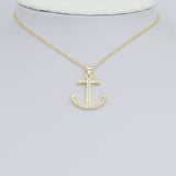 Clear CZ Gold Boat Anchor Charm Pendant, Sku#LK1166