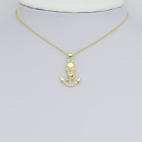 CZ Gold Skull On Anchor Charm Pendant, Sku#LK1167