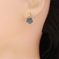 Grey Black Curved Mother of Pearl Rose Flower Earrings, Sku#Y969