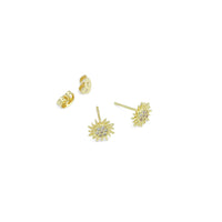 Cute CZ Sunflower Stud Earrings, Sku#A295