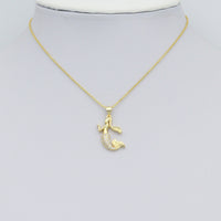 Clear CZ Gold Mermaid Charm Pendant,Sku#LX845