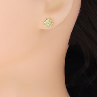 Cute CZ Sunflower Stud Earrings, Sku#A295