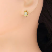 Gold Silver CZ Cute Turtle Stud Earrings, Sku#A296