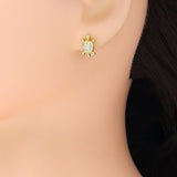 Gold Silver CZ Cute Turtle Stud Earrings, Sku#A296