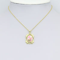 White Pearl Pink Enamel Rose On Oval Pic frame charm, Sku#JL205