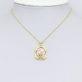 White Pearl Pink Enamel Rose On Oval Pic frame charm, Sku#JL205