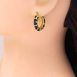 Black Enamel Round Hoop Earrings, Sku#A298