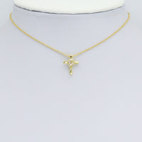 Gold Cross with Oval Crystal Center Charm Pendant, Sku#LK1180