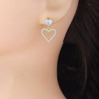 Clear CZ Frame Heart Stud Dangle Earrings, Sku#LD759