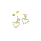 Clear CZ Frame Heart Stud Dangle Earrings, Sku#LD759