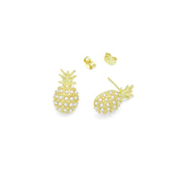 Cute White Pearl Gold Pineapple Stud Earrings, Sku#LX890