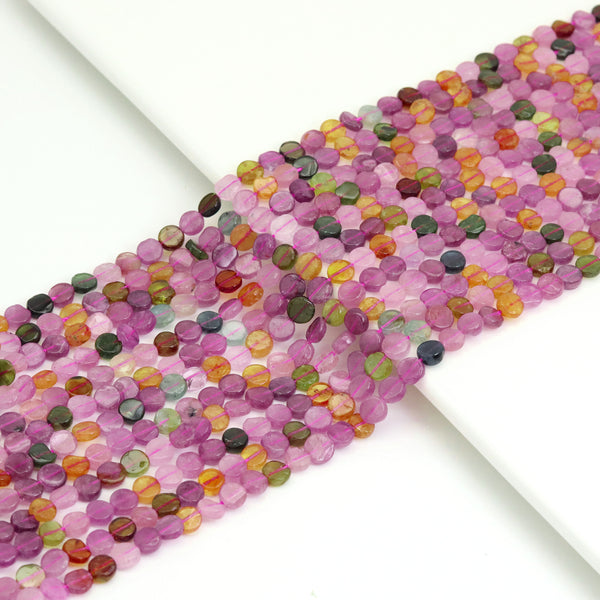 5mm Multicolor Tourmaline Flat Coin Beads, Sku#U1936