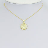 CZ Gold Saint Flower Coin Charm Pendant, Sku#LK1184