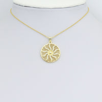 CZ Gold wheel On Spider Web Charm Pendant, Sku#LK1189