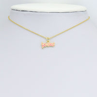 CZ Pink Enamel Gold Letter Charm Pendant, Sku#LK1200