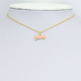 CZ Pink Enamel Gold Letter Charm Pendant, Sku#LK1200