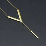 Gold Link V Shape Pendant with Bar Y shape Necklace, Sku#EF626