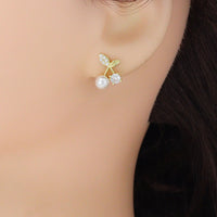 Clear CZ White PearlCherry Stud Earrings, Sku#A501