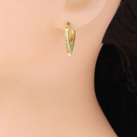 Gold Silver Oval Drop CZ Around Huggie Earrings, Sku#A305