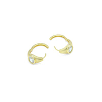 Gold Big Oval CZ Huggie Earrings, Sku#Y970