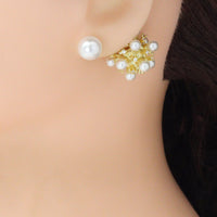 Gold Silver White Pearl Cluster Stud Earrings, Sku#L742