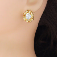 Gold Silver Big Oval CZ Flower Stud Earrings, Sku#O121