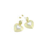 Gold Silver White Pearl On Heart Shape Statement Earrings, Sku#A467