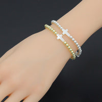 Hematite with Mother of Pearl Cross Stretchy Bracelet, Sku#EF776