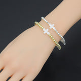 Hematite with curved Mother of Pearl Cross Stretchy Bracelet, Sku#EF777