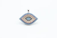 CZ Micro Pave Turquoise Cobalt Marquise Evil Eye Pendant, Cubic Zirconia Pendant,32x28mm, sku#F30