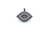 CZ Micro Pave Turquoise Cobalt Marquise Evil Eye Pendant, Cubic Zirconia Pendant,32x28mm, sku#F30