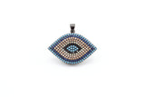 CZ Micro Pave Turquoise Cobalt Marquise Evil Eye Pendant, Cubic Zirconia Pendant,32x28mm, sku#F30