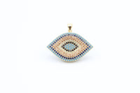 CZ Micro Pave Turquoise Cobalt Marquise Evil Eye Pendant, Cubic Zirconia Pendant,32x28mm, sku#F30