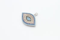 CZ Micro Pave Turquoise Cobalt Marquise Evil Eye Pendant, Cubic Zirconia Pendant,32x28mm, sku#F30